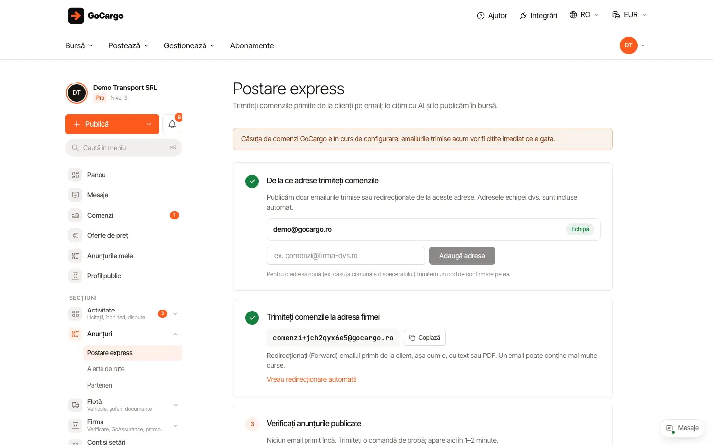 Postare express: comenzi trimise pe email: Activați opțiunea