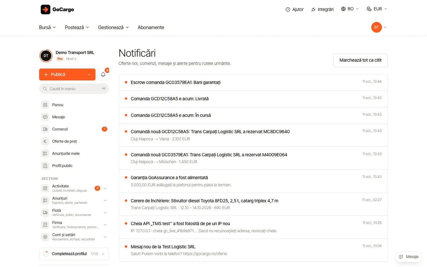 Notificările din cont: Vedeți istoricul