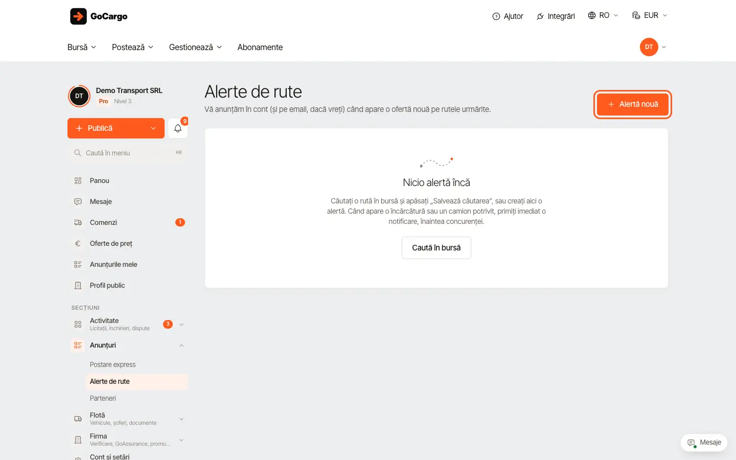 Alerte de rute: Creați o alertă